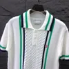 Herrenkleidung Luxus gestricktes Polo -Hemd lässig gestreifter Knopf Kurzarm Tee atmungsaktiv 2024 Strickwege 240426