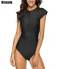 Riseado Korte mouw één stuk zwembroek uitslag Guard Sport Swimwear Zwempakken voor vrouwen Zip Front Beach Surfing XXL 2103153206964