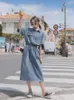 Fashion Summer Women Denim Dress Casual Loose Long Short Sleeve Rapel Rapel Pocket Dresses 240425