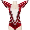 Stage Wear 10 Colori Cristallini in vetro Fucice Crystals body esagerato Costumi per prestazioni Nightclub Women DJ Singer Dance Team Leotard Leotard