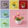 Decorative Flowers 1 Pc Orchid Flower Crochet Pots DIY Craft Plant Potted Bonsai Ornaments Handmade Woven Desktop Decor