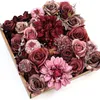 Decoratieve bloemen Burgundy Artificial Combo Dahlia Silk Fake Roses voor DIY Wedding Bouquets Party Bridal Home Decorations