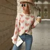 Kvinnors stickor Alla hjärtans dag avslappnad kärlek långärmad rosa tröja