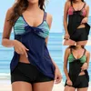 Summer Women Bathing Sumping costumi da bagno a strisce per collo con boyshort Tankinis Conservative Bowknot Studi in forma sciolta