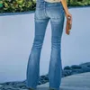 Jeans pour femmes Femmes Gradient Couleur haute taille bouton zipper Lady pantalon pleine longueur de pantalon à fond en cloche