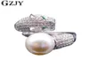GZJY Fashion Tiger Inlay Cubic Zircon Shell Pearl Opening Rings For Women White Gold Color Ring K02320547278236926