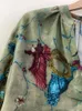 Blouses de femmes Viscose Viscose Shirt Animal imprimé floral V-Col à col lâche Elegant printemps 2024 Longue manche de conception irrégulière Blouse féminine