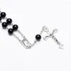 Bracelet à charme croisé de chapelet 8 mm Rosaire pour les femmes hommes Religieux Black Glass Beads Bangle Catholicisme Prayer Jewelry