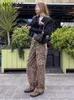 Mode luipaard print laadbroek vrouwen vrije tijd losse retro wide been lange broek 2024 lente vrouwelijke casual bottoms streetwear 240424