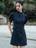 Vêtements ethniques Dark Girl Chinese Style Robe Fomen's Summer Retro Retro Irregular Cheongsam et