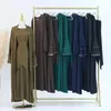 Roupas étnicas cetim abaya abaya 3 peças conjunto quimono vestido interno embrulhado saia de mangas com babados de babados