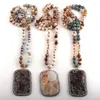Hangende kettingen mode kralen sieraden natuurlijke stenen kristal lange geknoopte verharde strass semi -kostbare rechthoeksteen