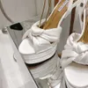 Aquazzura cupided geknoopte satijnen platform sandalen enkelband blok hiel dames luxe ontwerper pumps met hoge hakken lederen avondfeest trouwschoenen