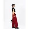 Pantalon féminin rouge y2k cargo bf vintage streetwear hauteur haut de taille pantalon droit des femmes hip hop harajuku poches larges jambe