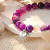 Strand Pink zebra Purple Purple Agate Bracciale Naturale Stone Forma Attrema adatta come regalo di compleanno di San Valentino