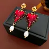 Dangle Earrings Chic Red Color Love Heart Drop For Women Real Freshwater Pearl Hanging Earring Medieval Wedding Party Jewelry