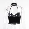 Women's Tanks Vintage Gothic Tank Top Women Clothes Choker Sexy Velvet Lace Mesh See Trough Backless Halter Camisole Crop Tops Bandage
