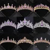 Purple crystal headwear and crown rhinestone ball dial crown female bride wedding hair accessories jewelry crown headwear gifts 240430