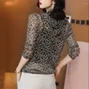 Women's Blouses zonnebrandcrème kleding voor vrouwen zomer sexy pure mesh polka dot luipaard print dunne ritssluiting vestiging met lange mouwen met capuchon