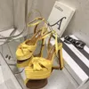 Aquazzura cupided geknoopte satijnen platform sandalen enkelband blok hiel dames luxe ontwerper pumps met hoge hakken lederen avondfeest trouwschoenen