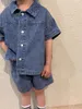 Ensembles de vêtements 2024 Summer en denim pour enfants Bébé garçons à manches courtes Short 2pcs Set Kids Girls Robes décontractées Brother Sœur