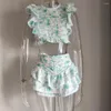 Arbeitskleider Sommersonntagset Set Elastic Bund Cropped Top mit Rüschendetails und niedlichen Mini -Shorts -Röcken