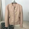 Women's Leather Faux Jacket Women PU 2024 Spring Autumn Style Round Neck Casual Fashion Versatile Trendy Motorcycle