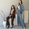 Damesbroek 2024 Boutique Elegante sets mode luipaard bedrukt met lange mouwen shirt en hoog getailleerde rechte been vrouwelijke outfits