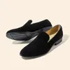 Casual schoenen Loafers mannen slip-on punty suede luie zwart blauw ademend handgemaakte jurk voor