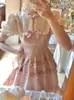 Sukienki imprezowe Kobiety różowy słodki plisowany w stylu preppy mini sukienka dama kraciastka patchwork patchwork mleeve lolita elegancki y2k