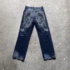 Streetwear Jeans Y2K Hip Hop İşlemeli Vintage Blue Baggy Jeans Pantolon Mens Punk Rock Gotik Yüksek Bel Geniş Bacak Pantolonları 240420