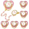 Name Initial Baby Pacifier Chain Clips Pink Crystal born Luxury Personalized Pacifiers Silicone Nipple Infant Shower Gifts 240418