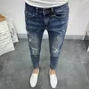 Herren koreanischer Stil Klassische Jeans Blue Ripped Jeans für Männer Modetrendy Sommer Skinny Ripped Hole Cargo Hosen 240424