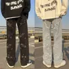 Korean High Street Loose Casual Pants Mens Embroidered Cross Flare Jeans Denim Forwomen Men Same Paragraph Y2k baggy pants 240429