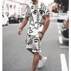 Y2K Mens sets T-shirt et short Fashion Digital Letter K Printing Towpiece Summer Daily Casual Clothes Street Wear pour hommes 240426
