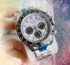 Sześć stiches w stylu Męki Stopwatch zegarki 43 mm Pełne funkcjonalne mężczyzn mieszkalne Zegar Solidna drobna stal nierdzewna Zespół wyścigowy Time Man Fashion Sukienka kwarcowa Prezenty