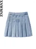Skirts XNWMNZ Women Fashion Denim Box Pleat Mini Skirt 2024 Woman High Street Waist Side Zipper Female Chic