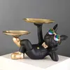 Decorative Objects Figurines Bronzers Highlighters Resin Dcor Dog Statue Butler with Tray for Storage Table Live Room French Bulldog Ornaments Decorative Sculptu