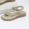 Zapatos informales Mujer de verano de 2.5 cm Plataforma de 3 cm Sandalias bohemias Bohemio Femenino Gran tamaño Leisure Bling Pearl Flores Valentín