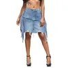 Kjolar chic koreansk stil oregelbunden denim kjol för kvinnor mode höga midja hål tassel dekor hp paket mantel sundress