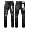 Calça de jeans de jeans roxa calça jeans RIP Slim Fit com osso Black Biker Denim Stretch Motrocycle