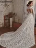 Bohemiska spetsapplikationer avtagbar hylsa a-line bröllopsklänningar v-ringning öppen bakre brudklänningar mantel de mariee