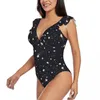 Swimwear féminin volant en maillot de bain une pièce Constellations et étoiles Sexy Lace Up Monokini Girl Beach Bathing Fulging