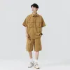 Men's Tracksuits Fewq Camisa de mangas curtas de verão shorts finos soltos lapela 2024 cor sólida com peito casual simples 24x9106