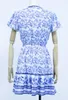 Femme V Neck Bell Sleeve Bouton imprimé floral A Line T-shirt Beach Sunbathing Mini Robe
