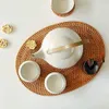 Mats Pads Oval Rattan Placemat natürliche handgewebte Tee-Zeremoniezubehör für Esszimmer Küche Wohnzimmer 285o