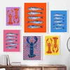 Hintergrundbilder farbenfrohe Sardine Hummerstiere Marine Tiere Plakate Leinwand Ölgemälde Retro Murals Küche Wohnzimmer Home Dekoration J240510