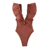 Swimwwear Women Solid Color Ruffle Sexy Backless Triangle Swimsuit Face Botting Bottoms