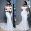 Afrikaanse witte zeemeermin trouwjurken vrouwen elegante pure pure bruidsjurken met lange mouwen kanten kantlandjurk tweede receptie jurk 2024