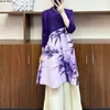 Robes décontractées miyake pheets lâches Pilor de grande taille chinois de style chinois en milieu de longueur bambou à feuille encre imprimé élégant vestido